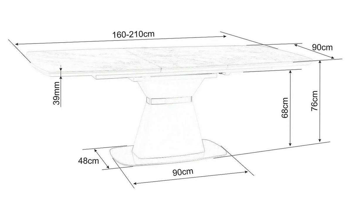 ESSTISCH Saturn Weiß / Weiß Marmor 160-210 / 90 / 76cm - Weiß, Holz/Metall (90/210/76cm) - Feldmann-Wohnen