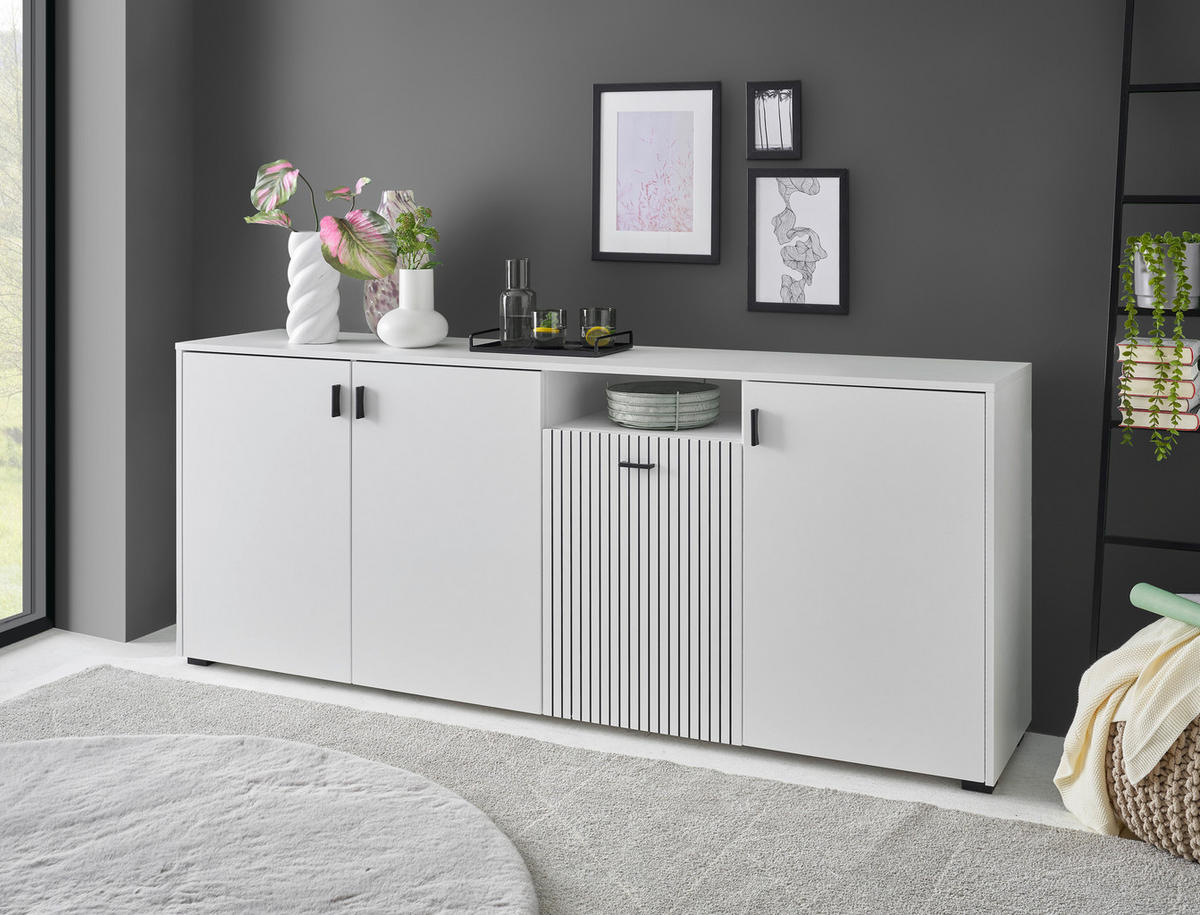 SIDEBOARD M17 Weiß Matt & Schwarz 200/80/42 cm breit - Weiß, Holzwerkstoff (200/80/42cm) - Livojo