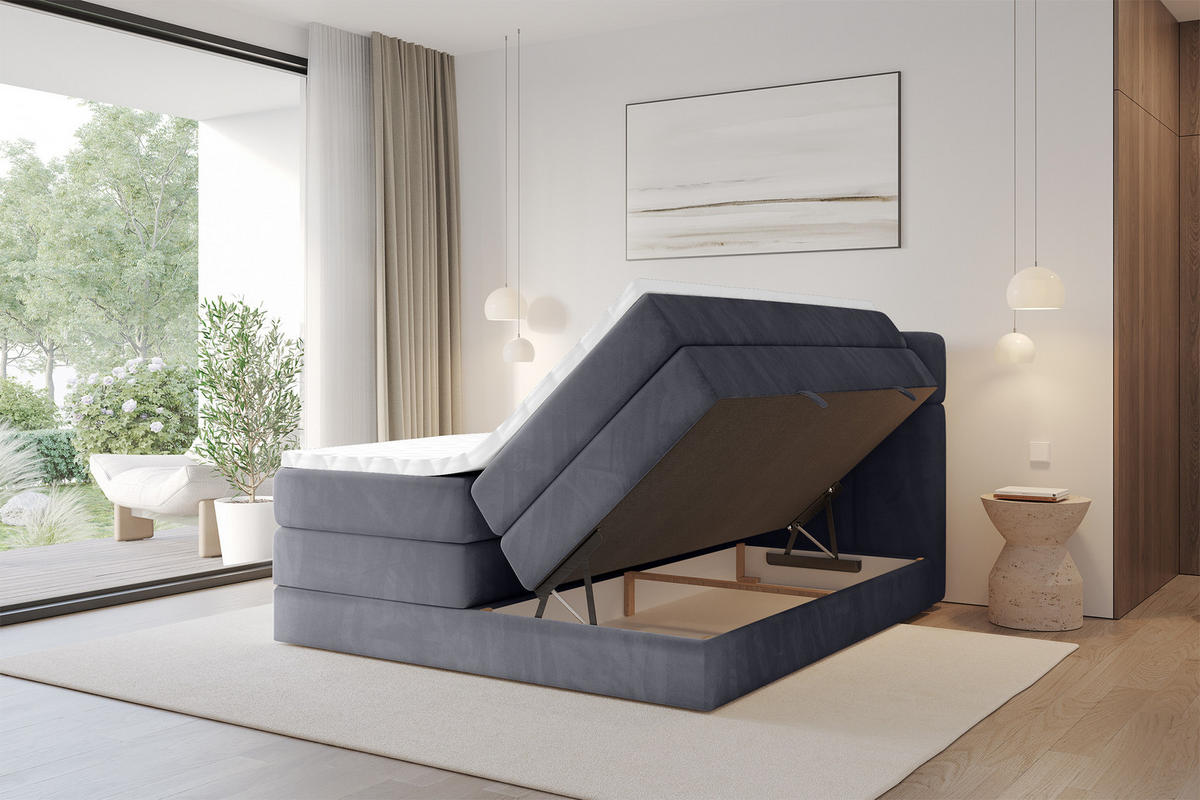 BOXBETT mit Matratze H3/H4 - FAMA KING - 160x200 cm Dunkelgrau Casablanca - Dunkelgrau, Holzwerkstoff (160/200cm) - ALTDECOR