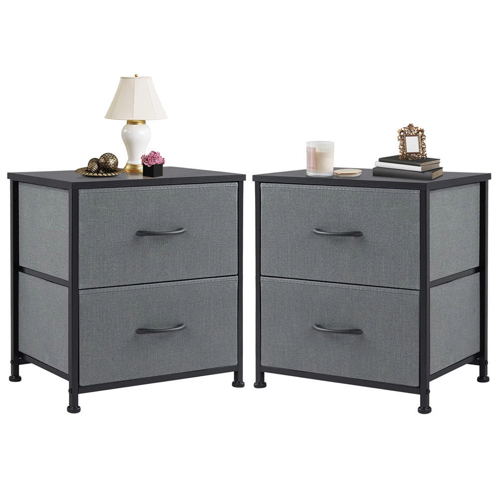 NACHTSCHRANK 2er Set 45,7/50,8/30 cm mit 2 Stoffschubladen grau - Grau, Metall (45.7/50.8/30cm) - Kaket