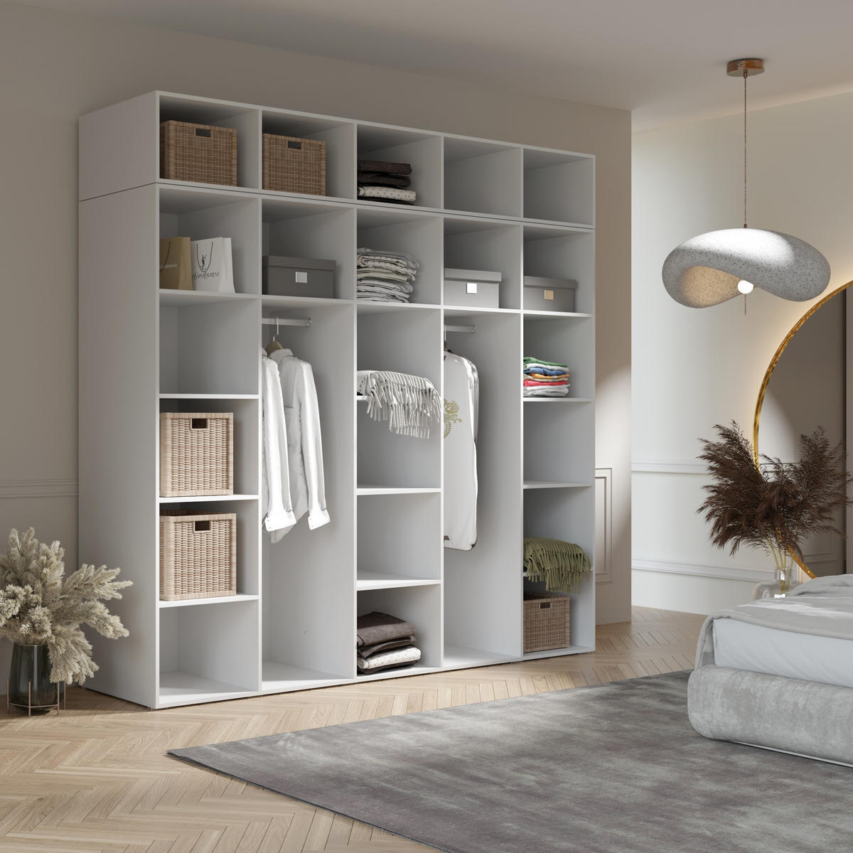 AUFSATZ für Schrank Napoli 5D 250 Eiche Cremona (schwarzer oder goldener Griff) - Eichefarben/Silberfarben, Holzwerkstoff/Kunststoff (250/35/60cm) - mzm24