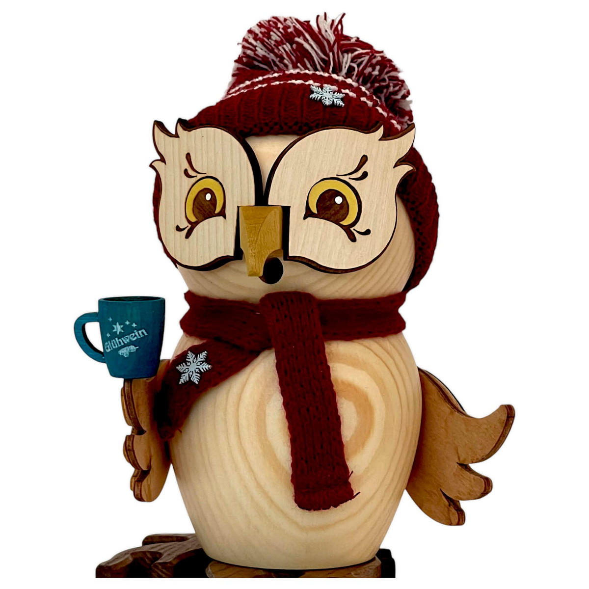 RÄUCHERFIGUR Eule Weihnachtsmarktbesuch mit Kin 15 cm - Multicolor, Holz (10/15/10cm)