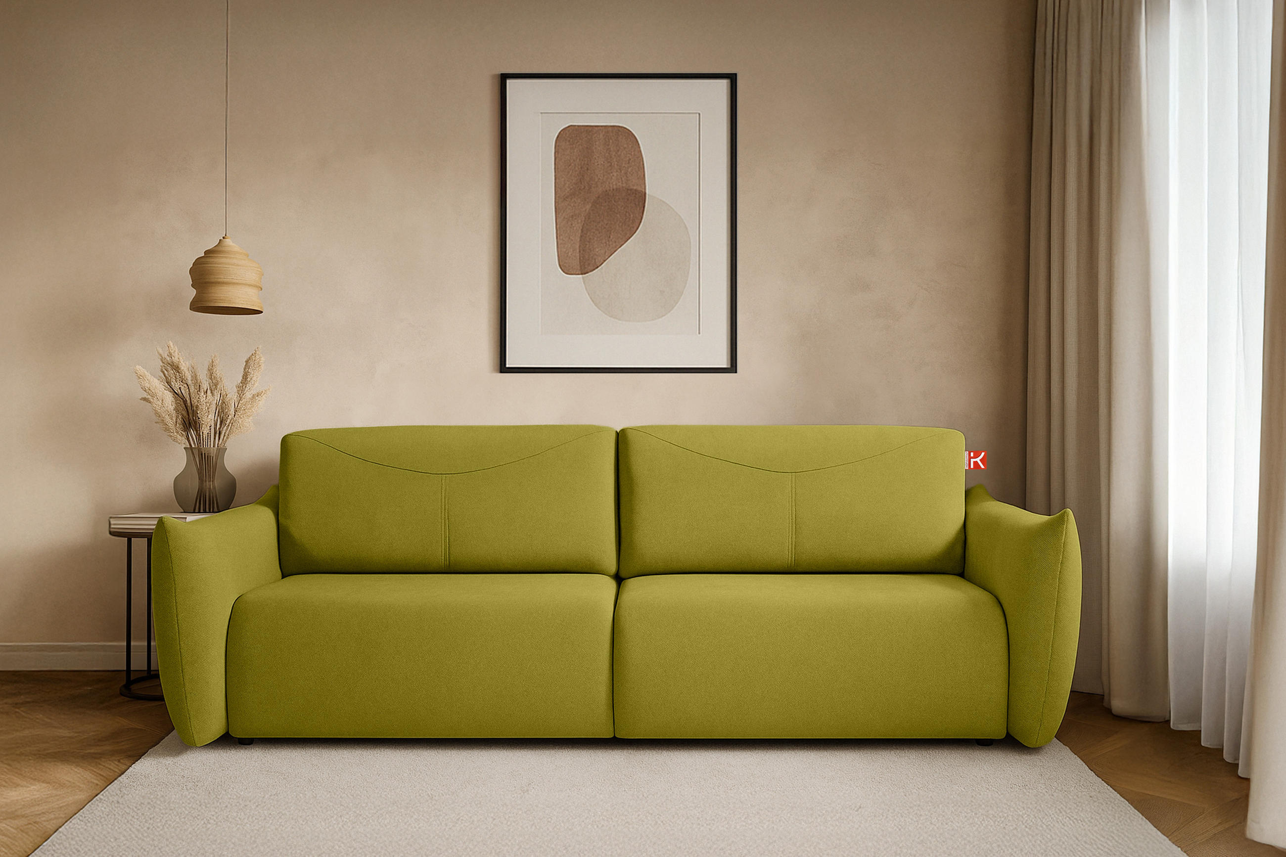 Thumbnail - Konsimo® 3-Sitzer-Sofa, Olivgrün, Holz, Textil, 242x87x111 cm, Wohnzimmer, Sofas & Couches, Sofas, 3-Sitzer Sofas