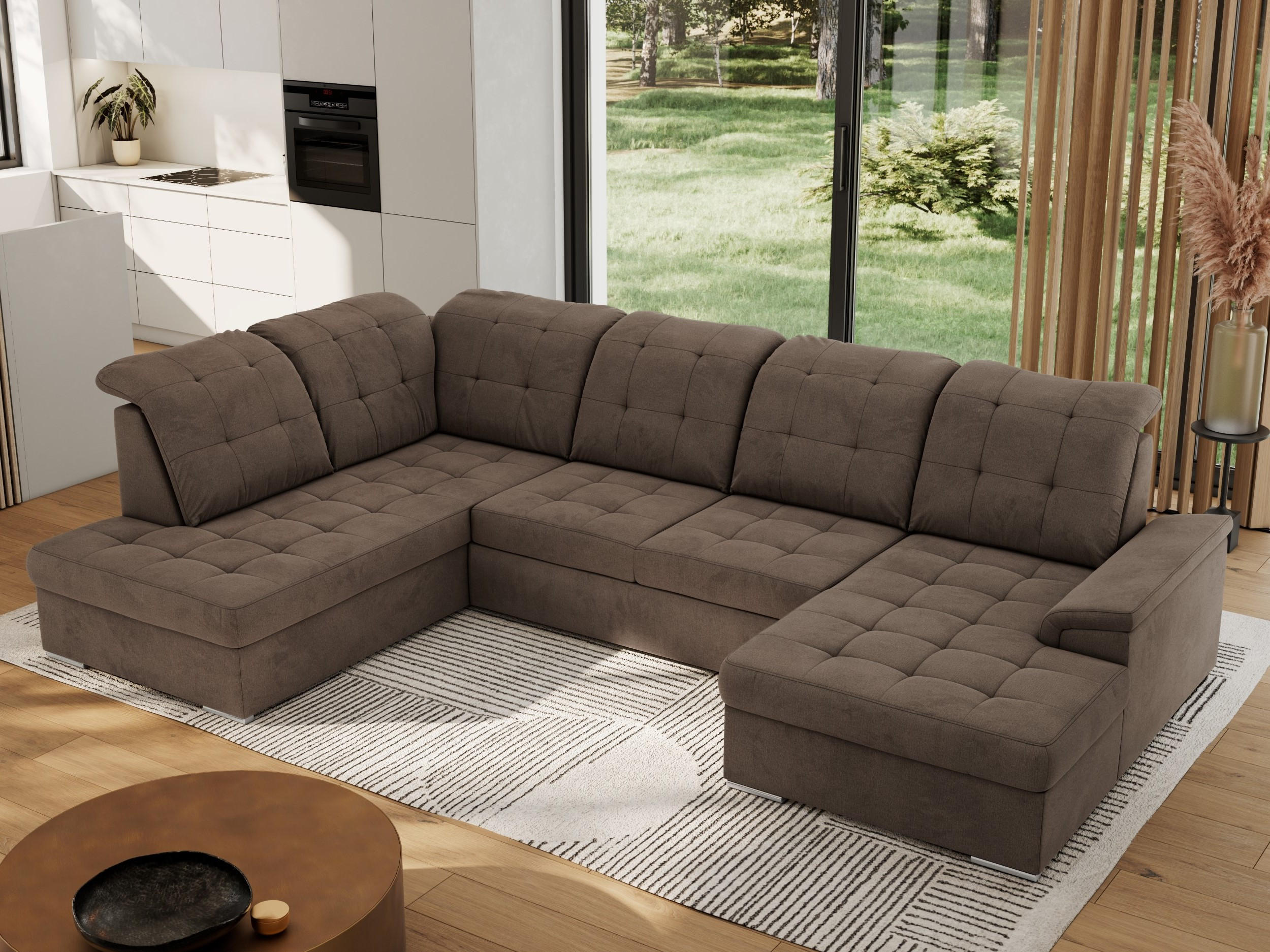 WOHNLANDSCHAFT MADRITO U - Braun Velorus - Links - Silberfarben/Braun, Textil/Metall (204/89/323cm) - MKS