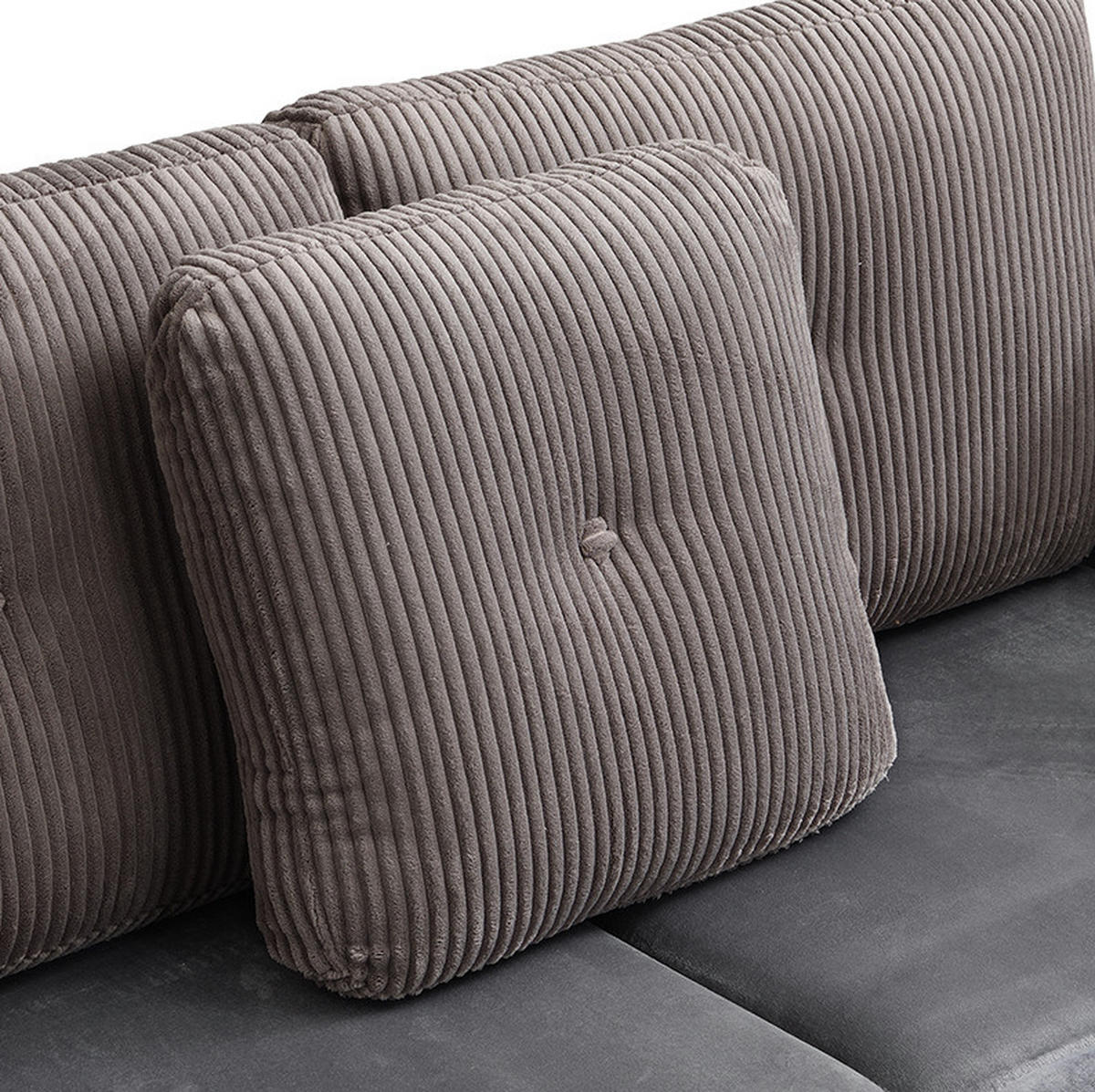 SOFA modular mit Stauraum ca. 261 x 132,5 cm Samt/Cord Antique Grey 6-teilig - Grau, Kunststoff (132.5/85/261cm) - Meubliv