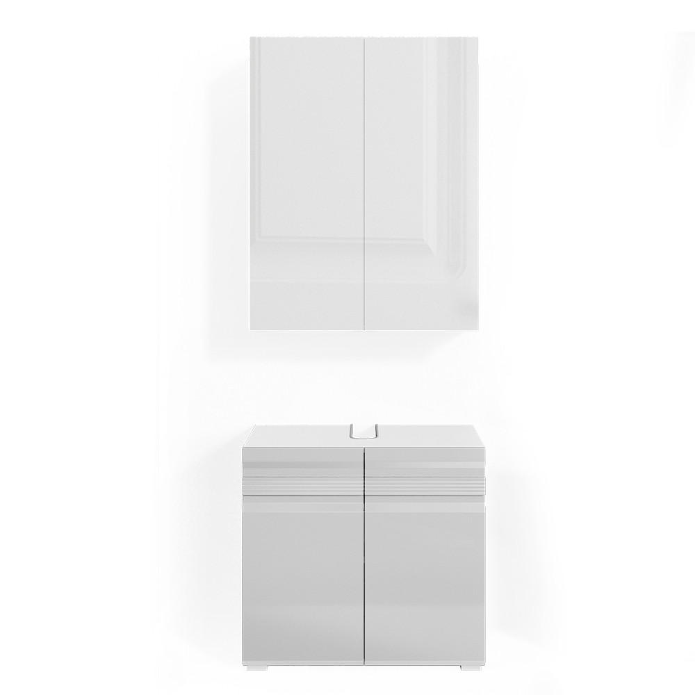 BADMÖBEL-SET Fredd Weiß Hochglanz 2 Teile - Weiß Hochglanz, Holzwerkstoff (56/60/34cm) - Vicco