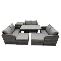 SITZGRUPPE mit Esstisch,Zweisitzer,2 Hockern,Beistelltisch Polyrattan 8-Sitzer - Dunkelgrau/Grau, Glas/Kunststoff - Fimous