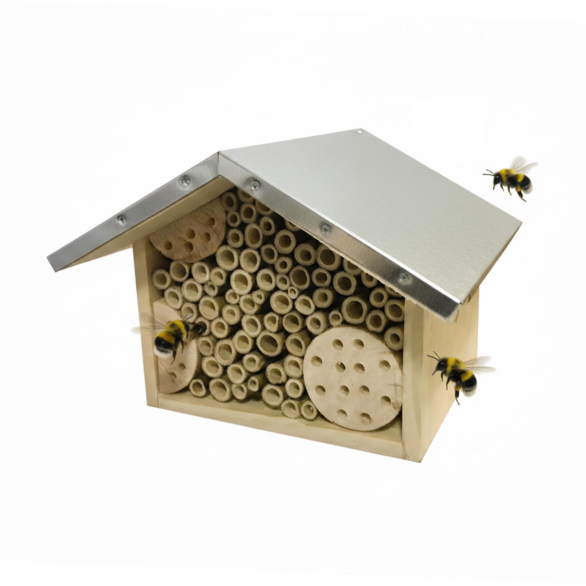 BIENENHOTEL - Hellbraun, Holz/Metall (23/17/20cm) - Relaxdays