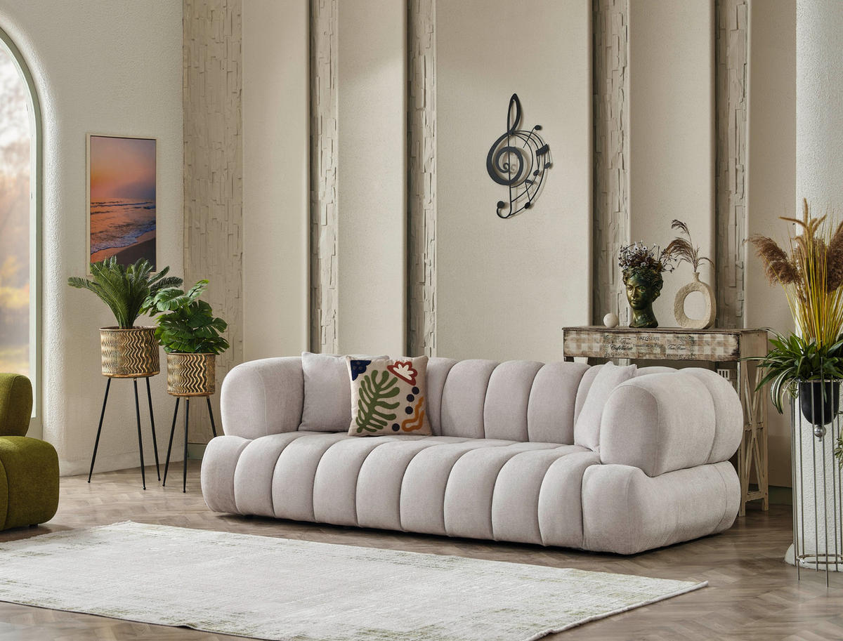 3 Sitzer SOFA Cloudy Samt Creme - Creme, Textil/Metall (250/80/110cm) - Villa Möbel