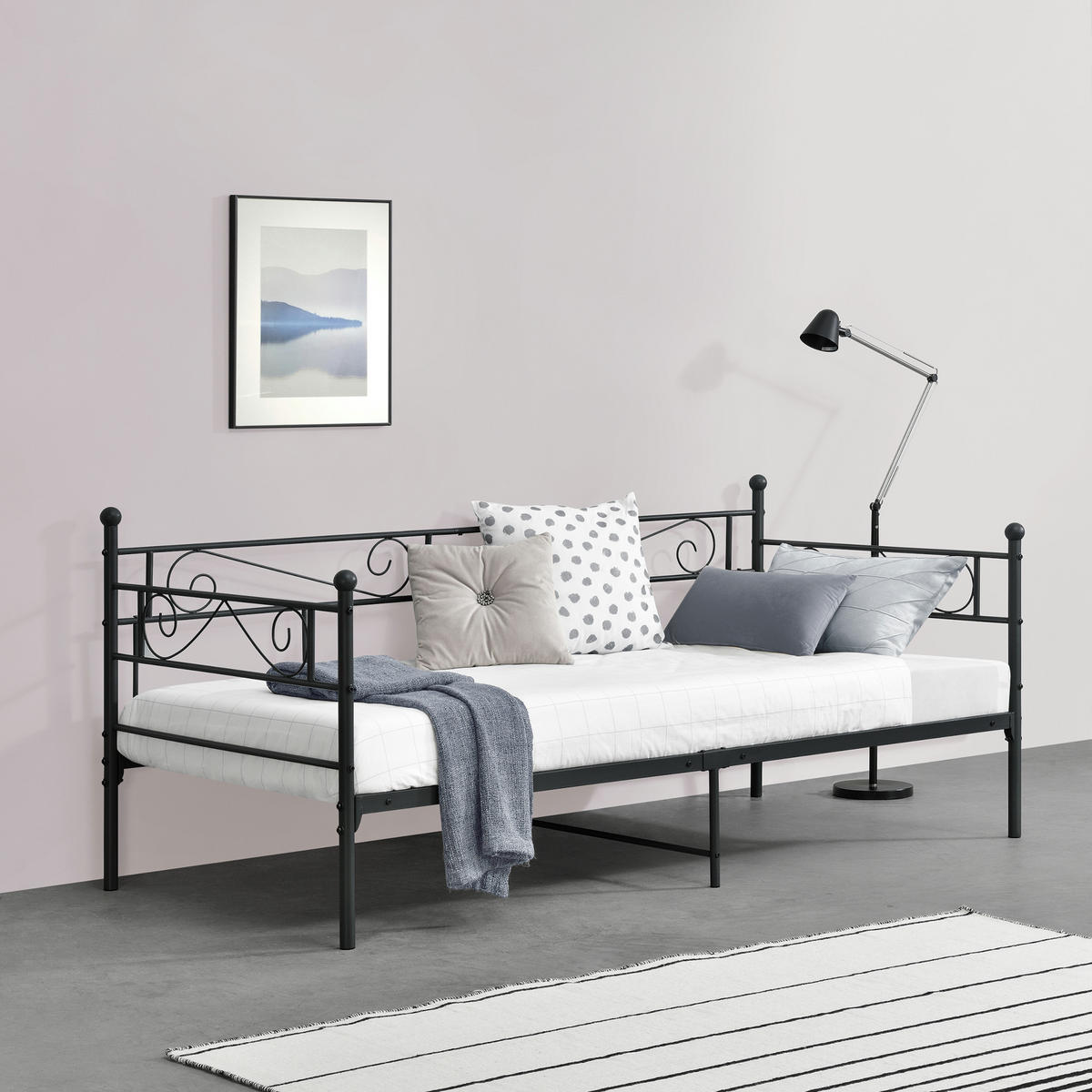 TAGESBETT Kerava - Schwarz, Metall (90/200cm) - [en.casa]