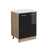 KÜCHENUNTERSCHRANK R-Line Schwarz Hochglanz 60 cm AP Marmor - Schwarz Hochglanz/Eiche Wotan, Holzwerkstoff (60/81.6/60cm) - Vicco