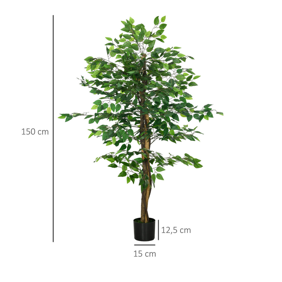 KÜNSTLICHE Pflanze, 150 cm Kunstpflanze, Kunstmoos, Künstlich Ficus Kunstbaum, Grün - Grün, Kunststoff (150cm) - HOMCOM