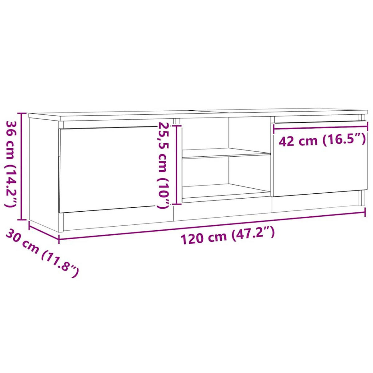 TV-SCHRANK Mit Led-Leuchten Schwarz Eichen-Optik 120/30/36 Cm - Schwarz, Holzwerkstoff (30/36/120cm) - vidaXL