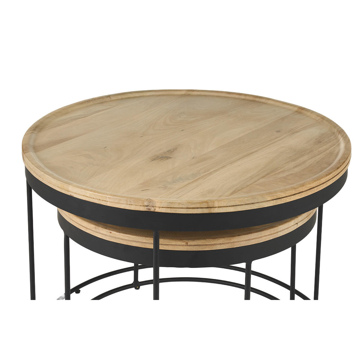 COUCHTISCH Verschachtelt Massiv Mangoholz Metall LEDGE - Dunkelbraun, Holz (75/75/52cm) - Miliboo