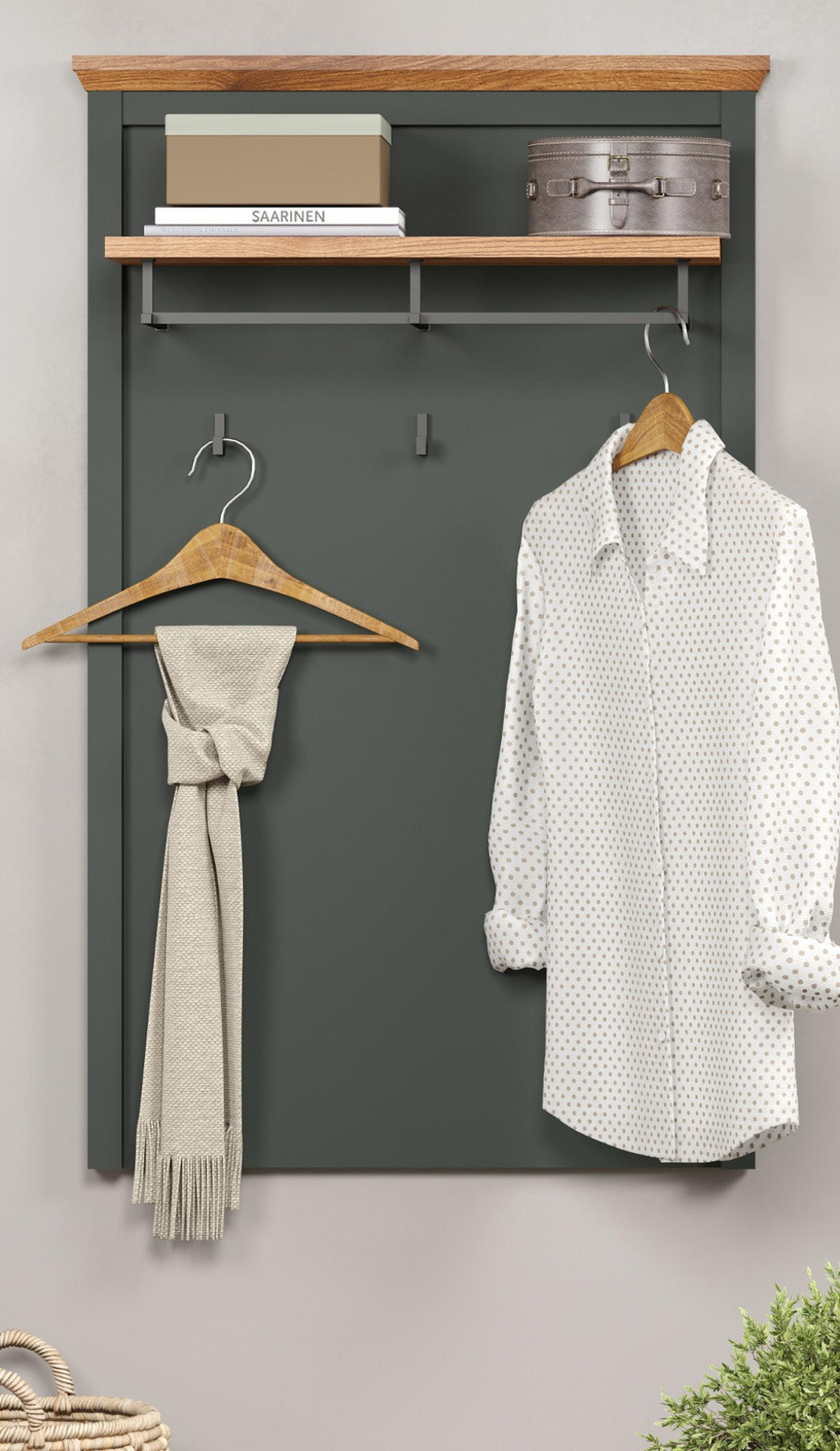 GARDEROBENPANEEL grün, Evoke Eiche 77 x 123 cm, Wandgarderobe im Landhaus-Stil - Eichefarben/Grün, Holzwerkstoff (28/123/77cm) - Top.Furn