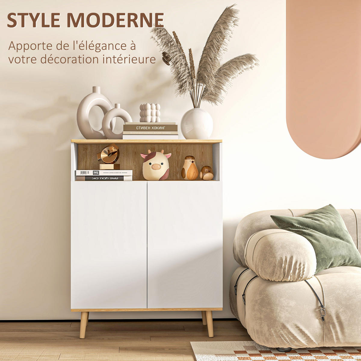 SIDEBOARD Weiß und Eiche-Nachbildung, 2 Türen, 80/38/102 cm - Weiß, Holz (80/102/38cm) - PANGIVO