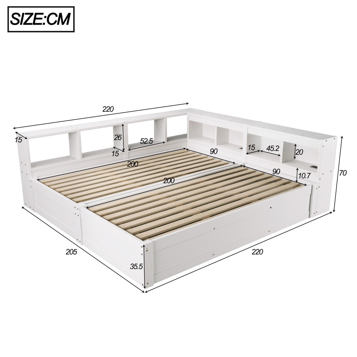 SCHLAFSOFA 90x200cm LED Stauraum Steckdose Holzbett Weiß - Weiß, Holzwerkstoff (180/200cm) - FLIEKS