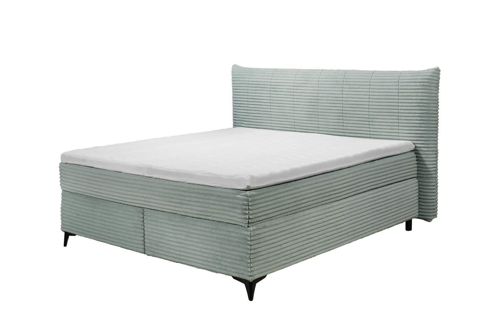 BOXSPRINGBETT 180x200 – Breitcord, Duo 7-Zonen-Tonnentaschen-Federkernmatratze, H3/H4, HR-Lux-Topper - Salbeigrün/Beige, Holz/Holzwerkstoff (180/200cm) - ed exciting design