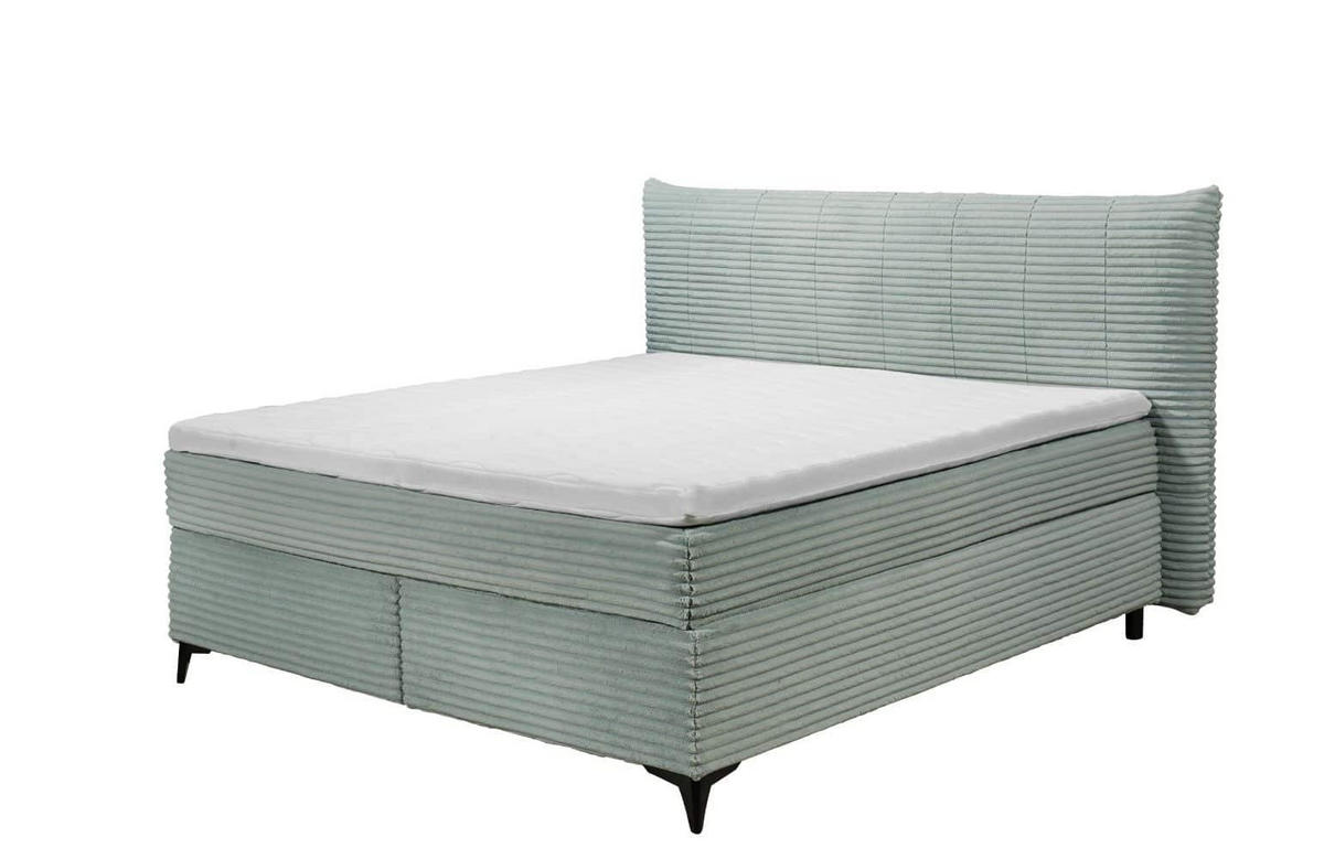 BOXSPRINGBETT 180x200 – Breitcord, Duo 7-Zonen-Tonnentaschen-Federkernmatratze, H3/H4, HR-Lux-Topper - Salbeigrün/Beige, Holz/Holzwerkstoff (180/200cm) - ed exciting design