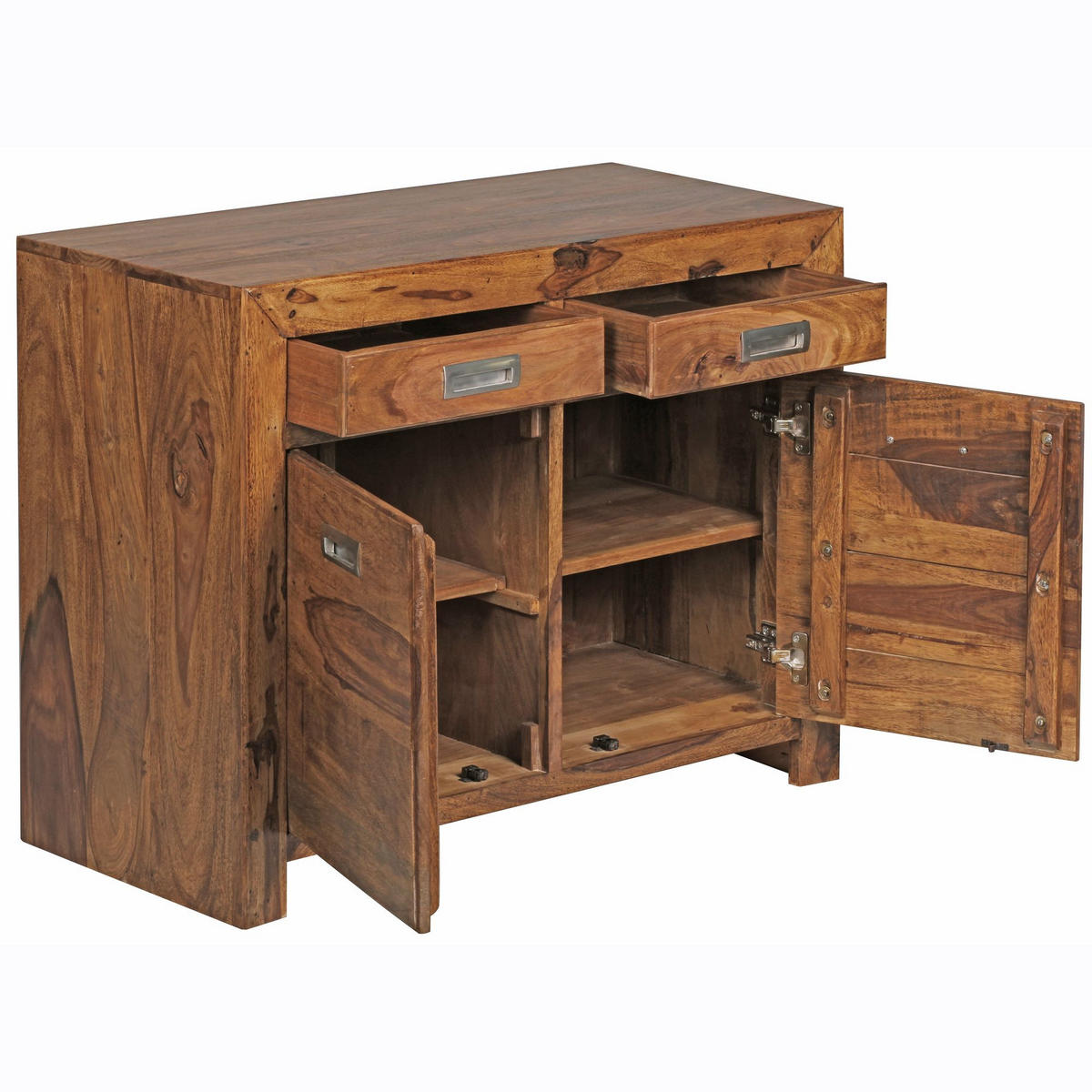 SIDEBOARD – MUMBAI, Massivholz, 90 cm, 2 Schubladen, 2 Türen, Landhausstil - Braun, Holz (90/70/40cm) - KADIMA DESIGN