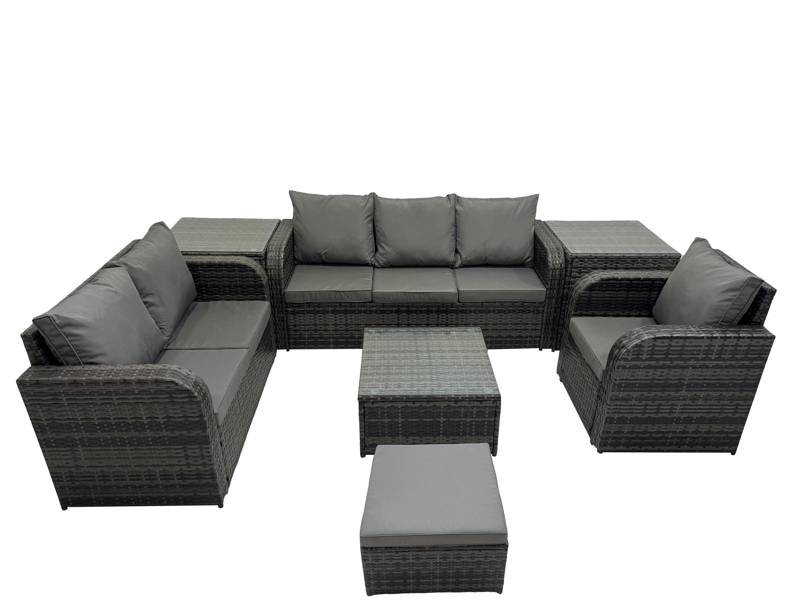 GARTENTISCHGRUPPE Polyrattan Dunkelgrau 7-teilige - Dunkelgrau/Grau, Glas/Kunststoff - Fimous