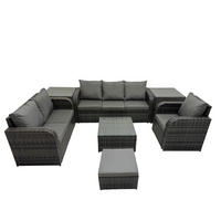 GARTENTISCHGRUPPE Polyrattan Dunkelgrau 7-teilige - Dunkelgrau/Grau, Glas/Kunststoff - Fimous