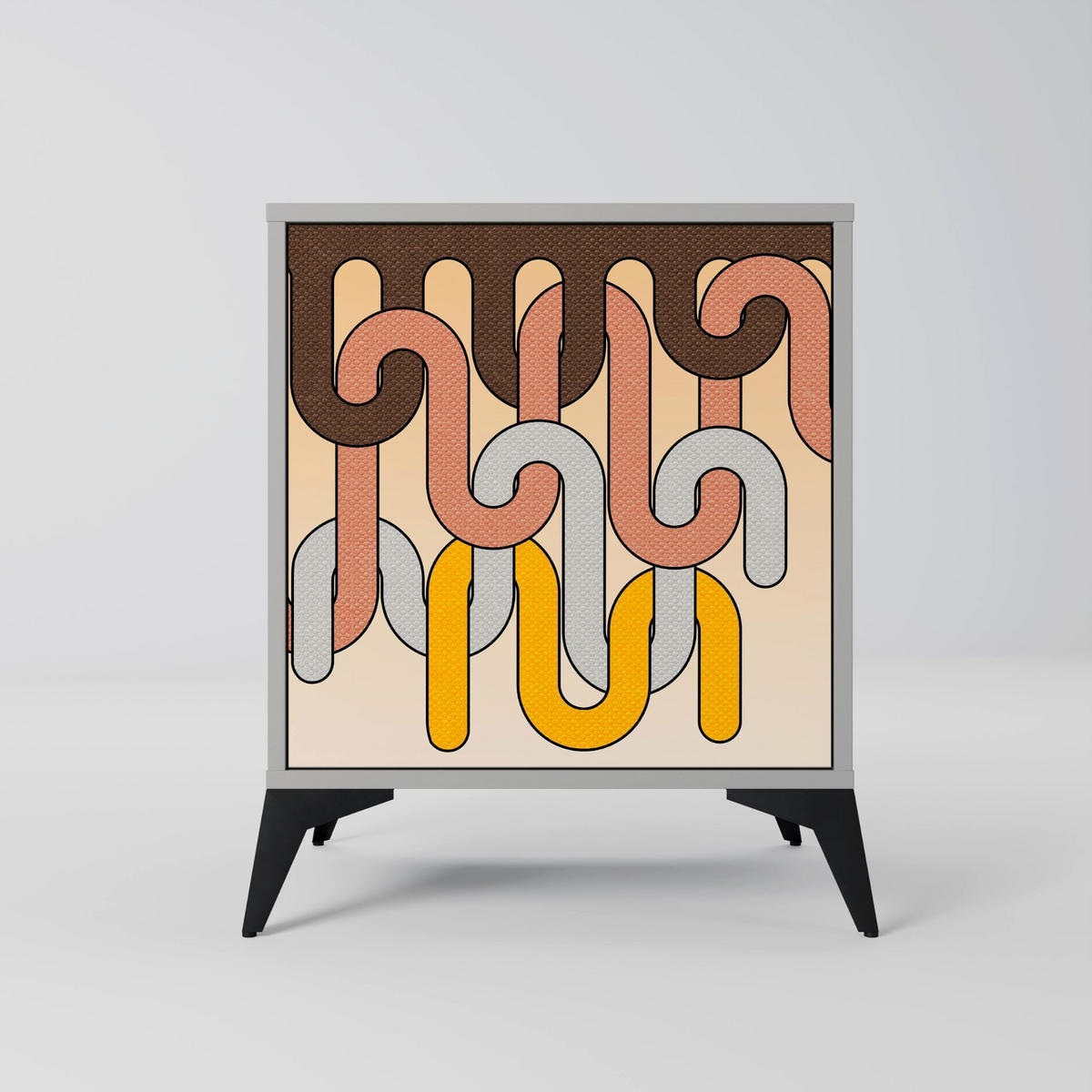 SIDEBOARD COLORFUL STRINGS, Grau, 57,5x42x72,5 cm, Schwarze Metallfüße - Multicolor/Schwarz, Holzwerkstoff/Metall (57.5/72.5/42cm) - SpaceRebels