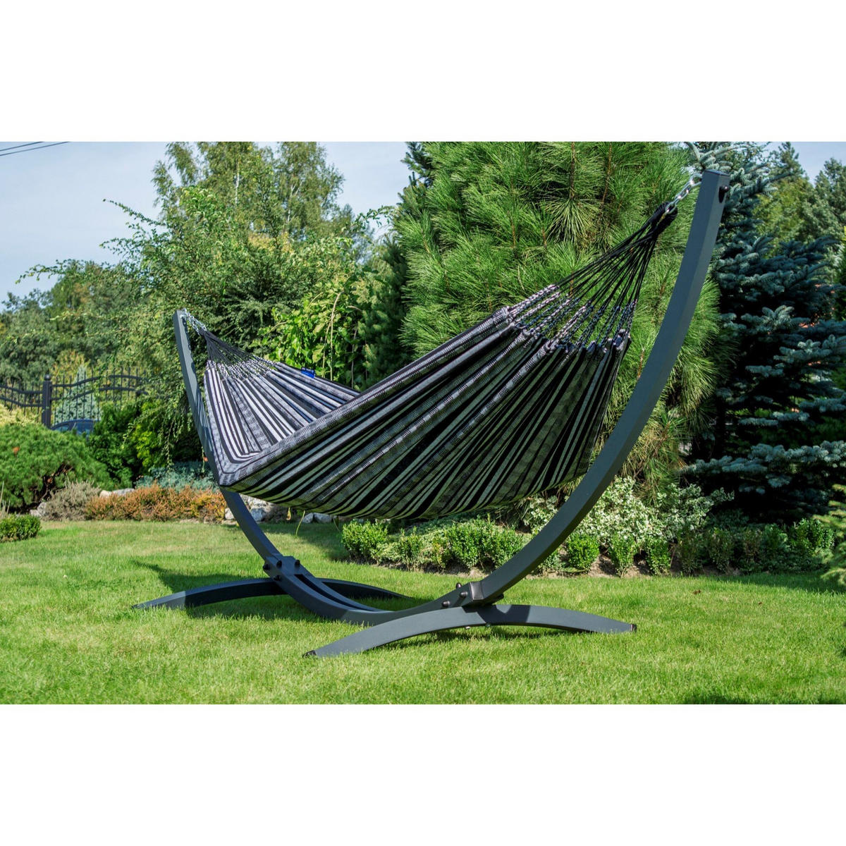 HÄNGEMATTE mit Gestell, 2 Personen, XL, 160 kg, Metall, Pereira Schwarz, einfache Montage - Schwarz, Metall (370/130/120cm) - Potenza