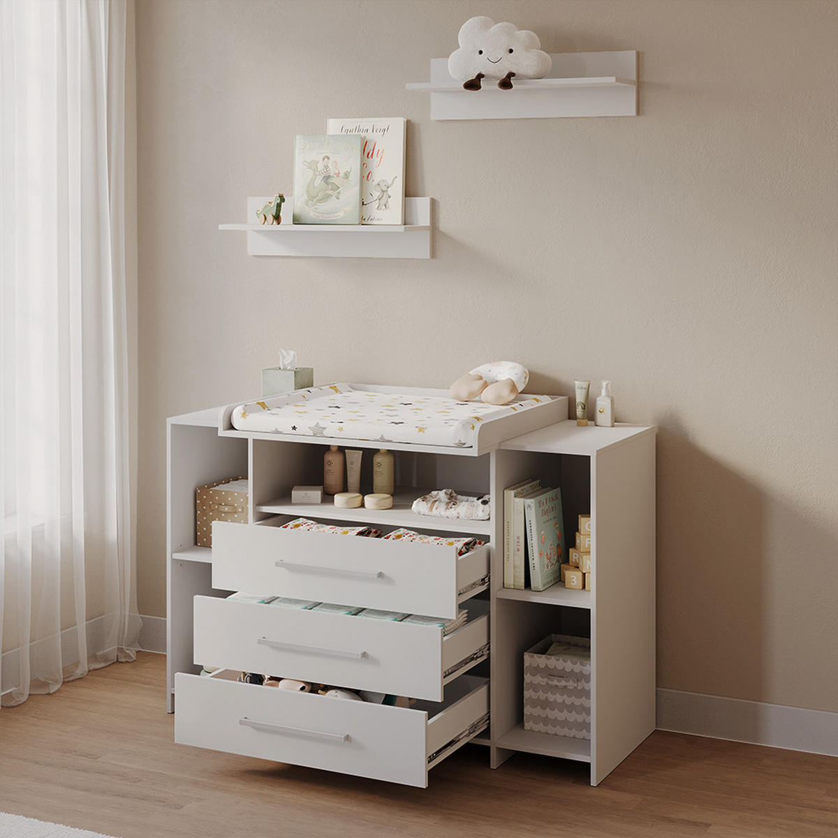 WICKELKOMMODE Torino Weiß XL mit Schubladen - Weiß, Holzwerkstoff (143/100/70cm) - Livinity®