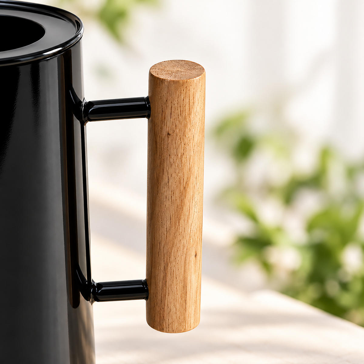 GIESSKANNE Schwarz Metall Holzgriff 1 l - Schwarz, Holz/Metall (11/17.5/27cm) - Relaxdays