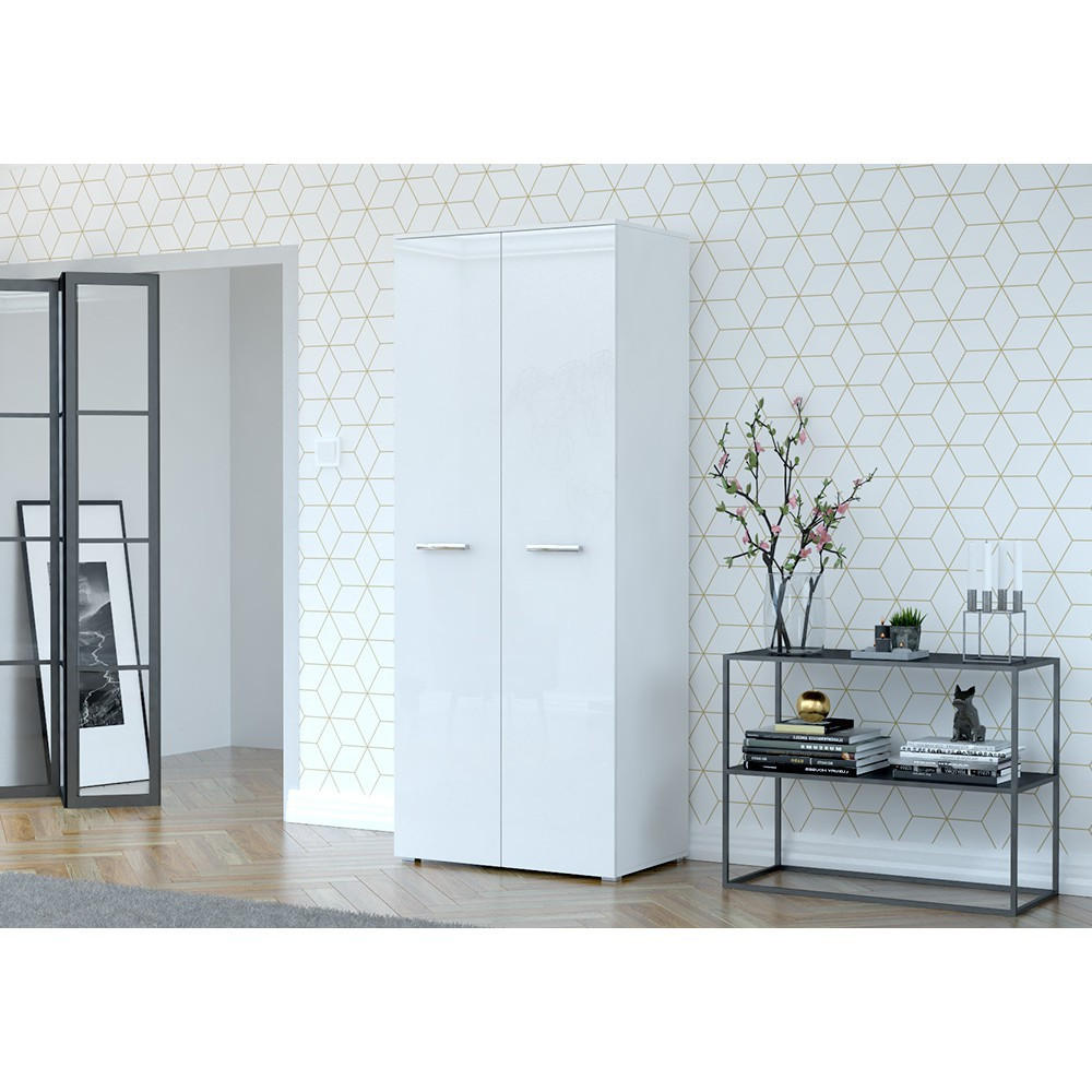 DREHTÜRENSCHRANK Franco Weiß/Weiß Semigloss ohne Spiegel 80 cm - Alufarben/Weiß, Holzwerkstoff/Kunststoff (80/201/51cm) - imoebel24