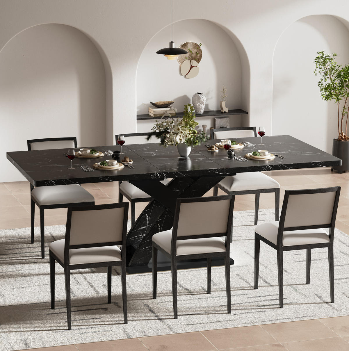 ESSTISCH 120/80/75 cm Schwarz aus MDF und Metall mit Ausziehfunktion - Schwarz, Holzwerkstoff (120/80/75cm) - OKMYHOME