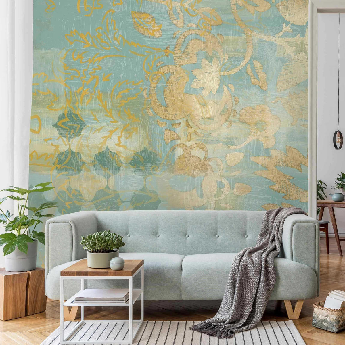 FOTOTAPETE Marokkanische Collage in Gold und Türkis II 240/240 cm - Goldfarben, Papier (240/240cm) - Bilderwelten