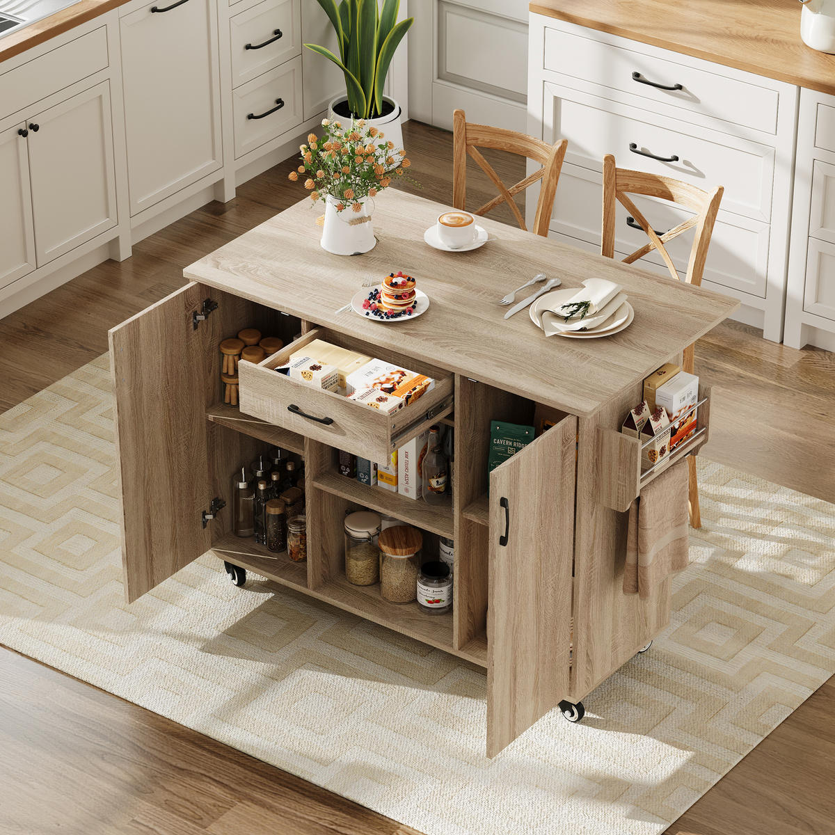 KÜCHENINSEL 136.5/67.5/92.8 cm Natur mit 1 Schubladen und Schrank - Naturfarben, Holz/Holzwerkstoff (136.5/92.8/67.5cm) - Oxeza