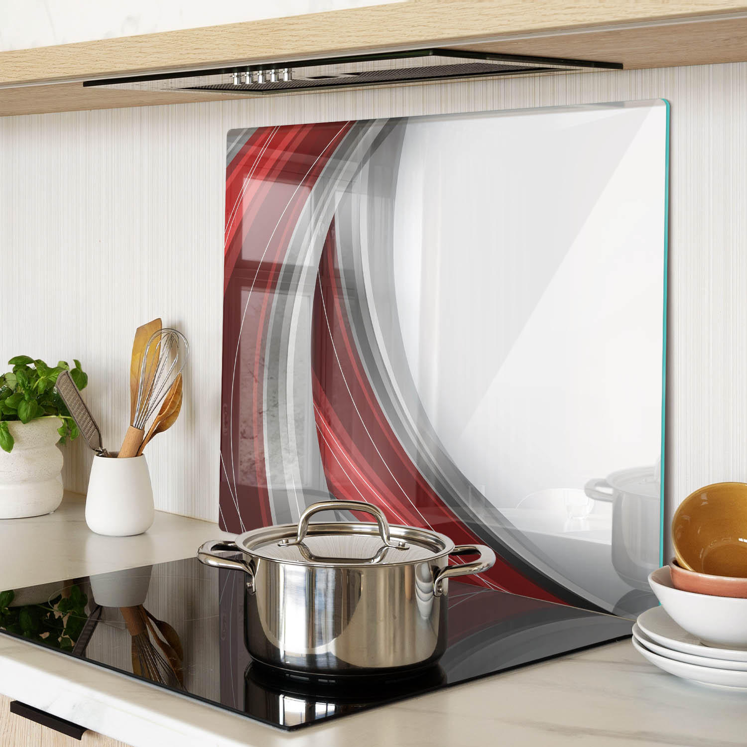 GLASPLATTE 60x52 cm Wellenhintergrund - Rot, Glas (60/0.4/52cm) - TULUP