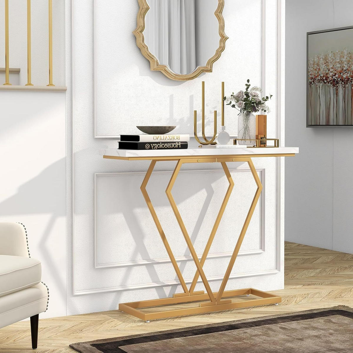 KONSOLENTISCH 80cm Weiß - Weiß, Metall (100/30/80cm) - COSTWAY