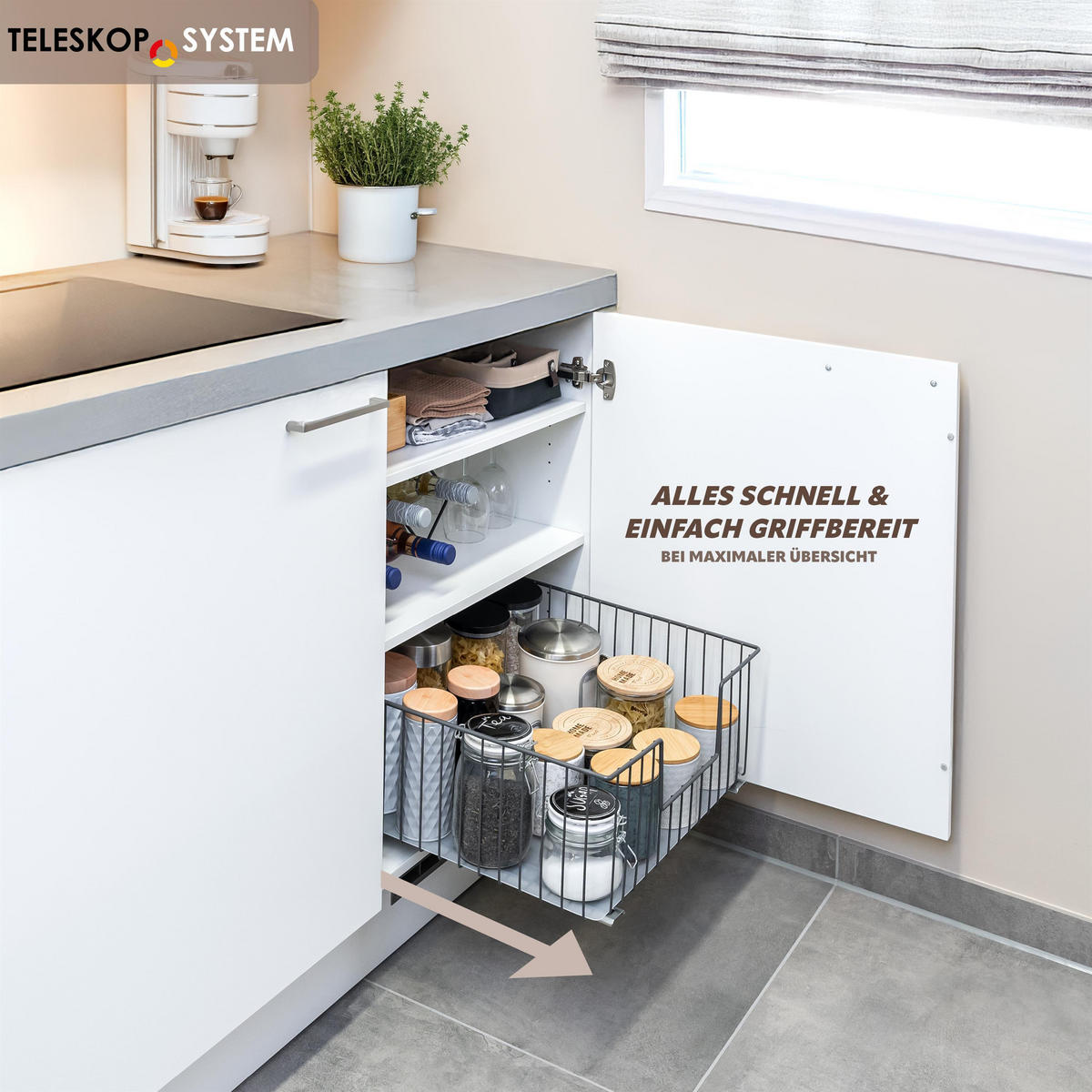 SCHRANK-KORBAUSZUG 50 cm mit Einlegeboden, grau - Grau, Metall (50/23/50.5cm) - bremermann