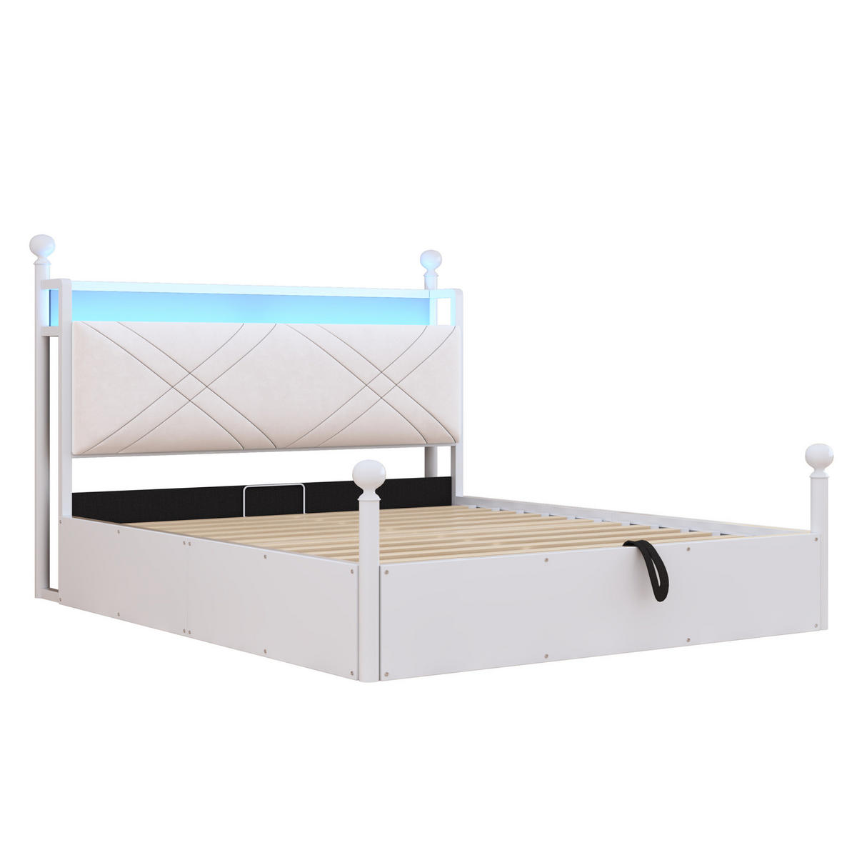 MULTIFUNKČNÍ postel 140/190 cm s odnímatelným nebesovým rámem, LED osvětlením, USB/Type-C a úložným prostorem, Bílá - bílá, kov (140/190cm) - Redom