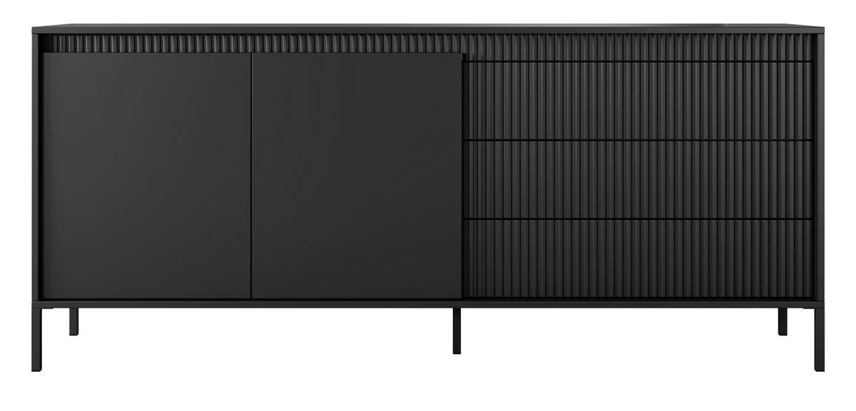 KOMMODE Schwarz mit Schubladen Santori, 187 cm, 2 Türen - Schwarz, Holz (187/81/40cm) - Emporius
