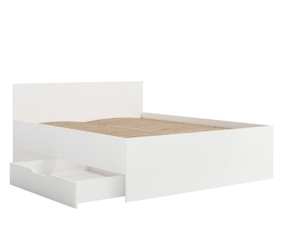 BETT Maxivo Weiß, mit hohem Kopfteil und Holzrahmen, Bettzeugbehälter - Weiß, Holzwerkstoff (160/200cm) - Bettso