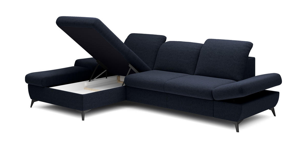 ECKSOFA FELICE L-S Dunkelblau Geflochtener Stoff mit Schlaffunktion - Dunkelblau, Holz (284/166cm) - MASSENO