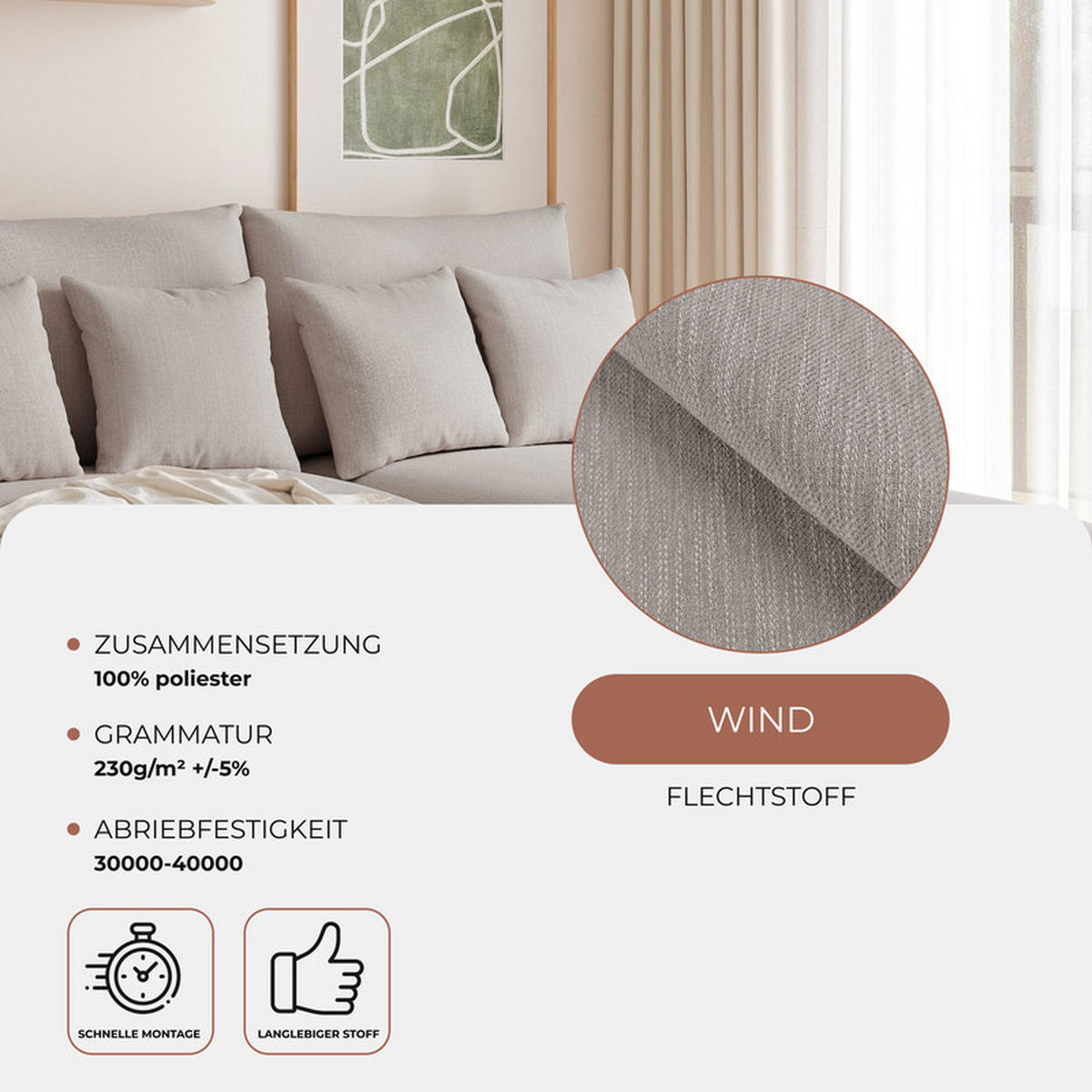 ECKSOFA ELVO mit Schlaffunktion und Bettkasten Hellgrau - Hellgrau, Holzwerkstoff/Kunststoff (208/190cm) - Idohome