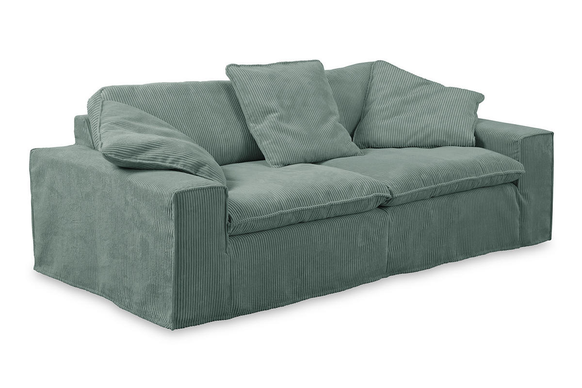 SOFA NETTA Petrol Cord - Petrol/Braun, Birkenholz/Textil (226/90/116cm) - KAWOLA