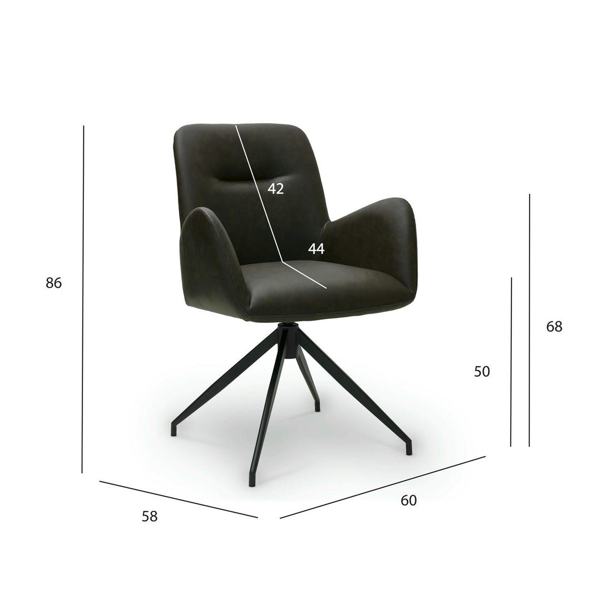ARMLEHNSTUHL-SET 4 Stück in Kunstleder Dunkelbraun - Schwarz/Braun, Textil/Metall (61/86/64cm) - Furnhouse
