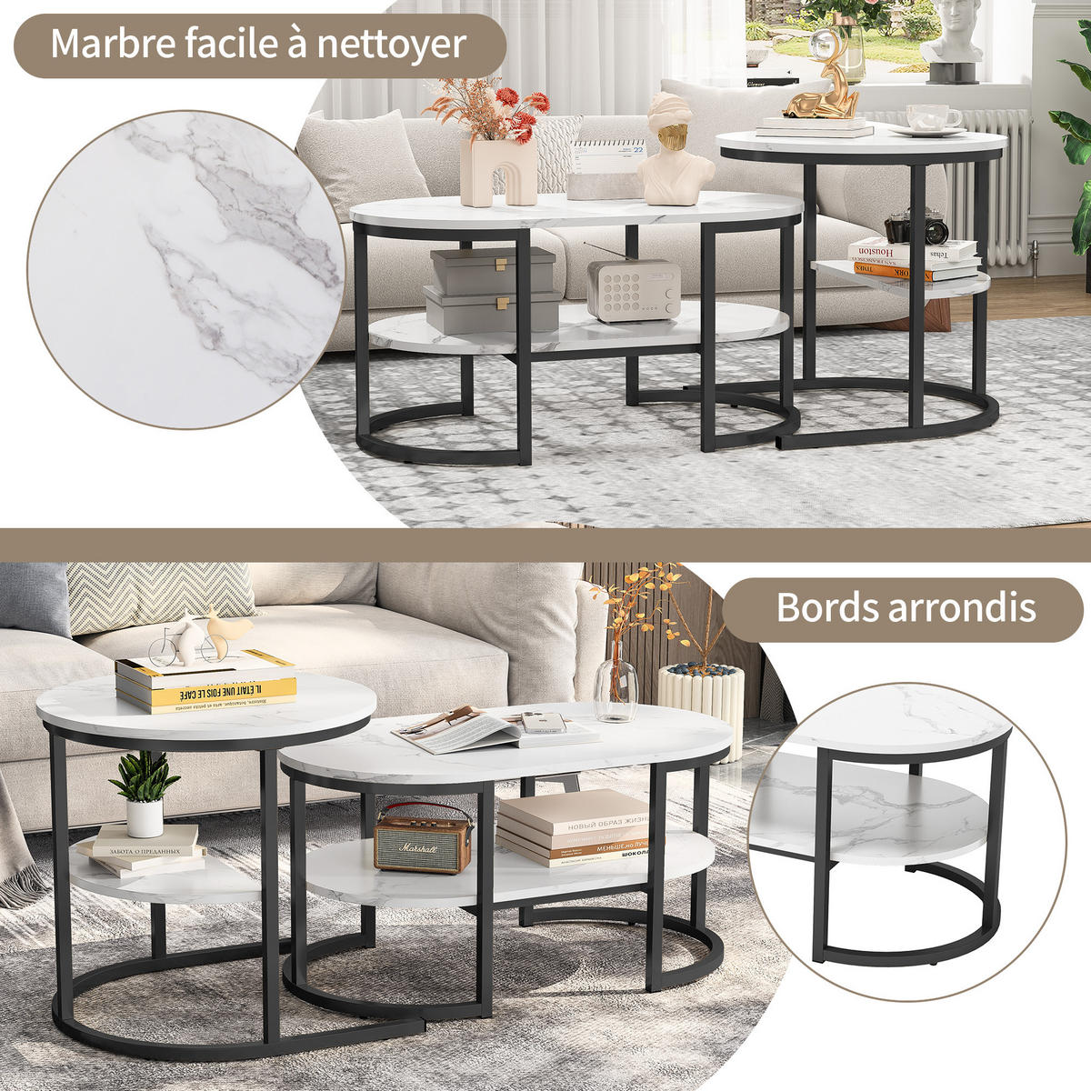 COUCHTISCH 2er Set Metall Ablage Wohnzimmertisch schwarz - Schwarz, Holz (46/80/41cm) - LEBENLANG