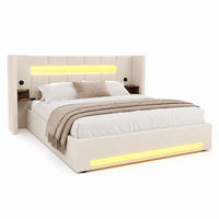BETT mit Stauraum und USB 160x200 cm Samt Beige - Beige, Metall (160/200cm) - Meubliv