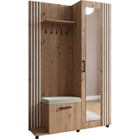 GARDEROBE Linaro mit Spiegel, Sitzbank in Lamellen-Optik 137/207/42 cm, Links - Schwarz/Braun, Holzwerkstoff (137/207/42cm) - WFL GROUP