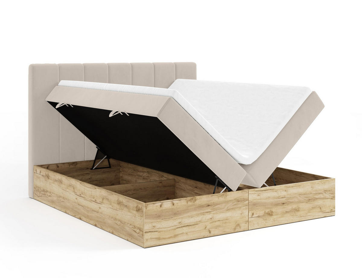 BOXBETT Doppelbett Jessen 160x200 cm, Beige - Hellbraun, Textil (160/200cm) - Fedve
