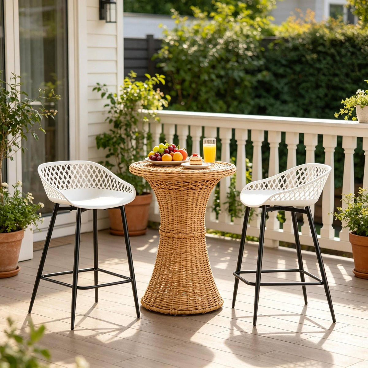BARHOCKER 2er-Set mit Rückenlehne Weiß 47 x 84 x 48,5 cm - Weiß, Metall (47/84.5/48.5cm) - Meubliv