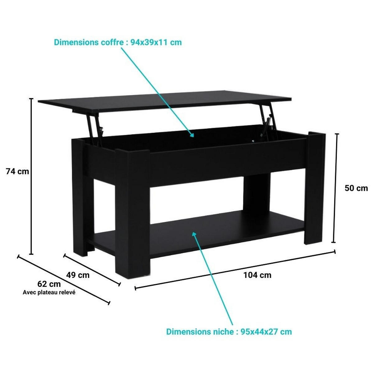 COUCHTISCH UTAH / 100x50cm - Schwarz - Schwarz, Holzwerkstoff (104/62/74cm) - Weber Industries